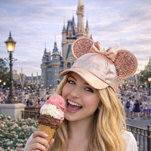 Disney | Minnie Mouse 🎀 Monogram Rose Gold Sequin Ear Hat Cap